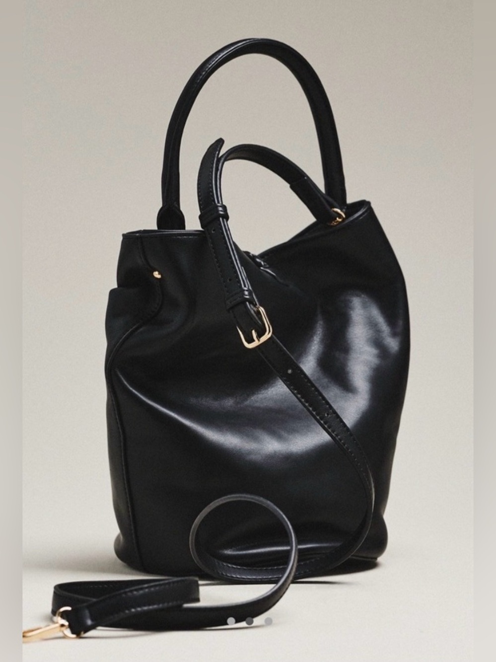 Anthropologie Black AOTA Twist Tie Top Handle Bucket Bag Crossbody - Picture 12 of 13